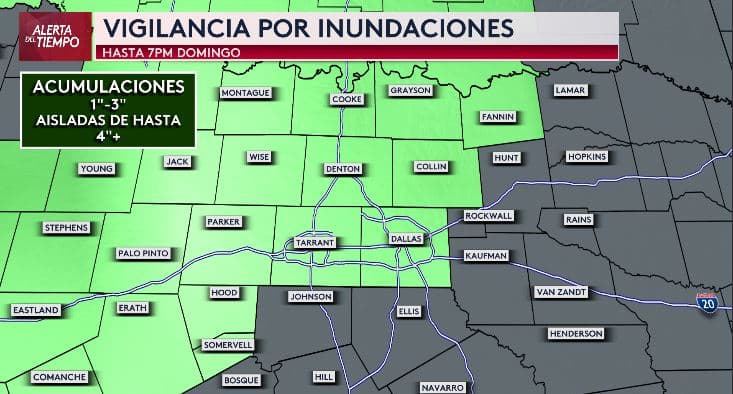 Hay riesgo de inundaciones repentinas con el paso de tormentas aisladas en el norte de Texas