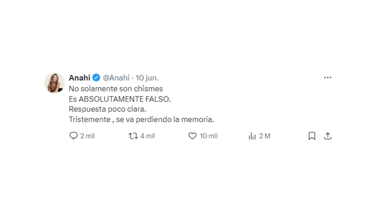 El mensaje de Anahí en X.