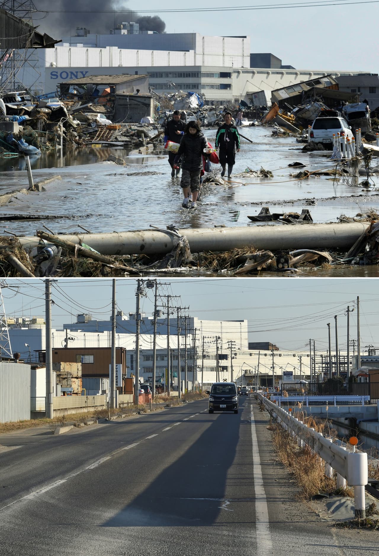 Tagajo, prefectura Miyagi. 13 de marzo de 2011 y 25 de enero de 2021.