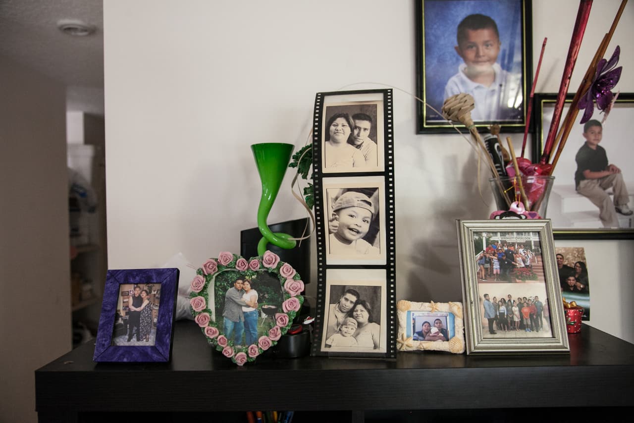 Maty had gone to beauty school in Guatemala, so she agreed to cut Victor's hair. That was the start of a friendship. Within a few months they were living together. In the picture, the family's living room in Jupiter.