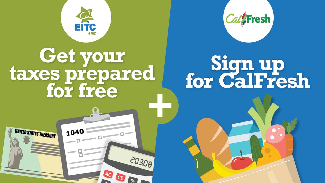 A través de las organizaciones que le ayudan a preparar los impuestos gratis, también puede solicitar asistencia con el programa CalFresh para recibir alimentos gratis.