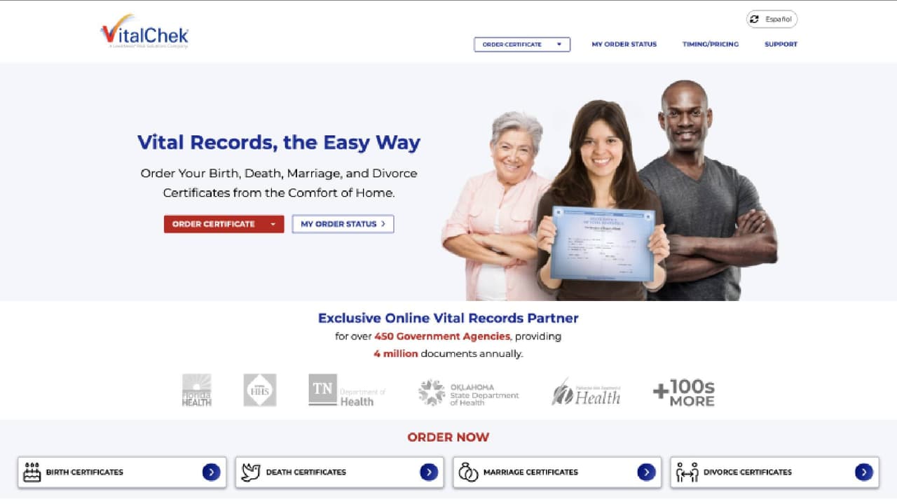 En Arizona se puede solicitar una copia certificada de tres maneras distintas: En línea ingresando a la página de 
<a href="https://www.vitalchek.com/v/" target="_blank">VitalChek.com</a>, donde deberás completar los datos y seguir las instrucciones.