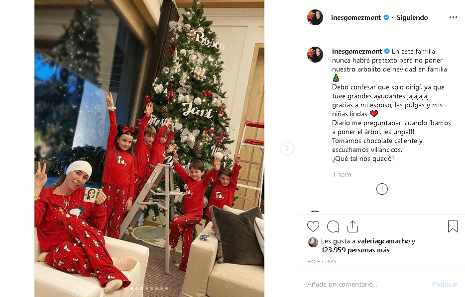 "En esta familia nunca habrá pretexto para no poner nuestro arbolito de Navidad en familia. 
<b>Debo confesar que solo dirigí</b>, ya que tuve grandes ayudantes ja, ja, ja. Gracias a mi esposo, las pulgas y mis niñas lindas", escribió la ojiazul de 36 años.