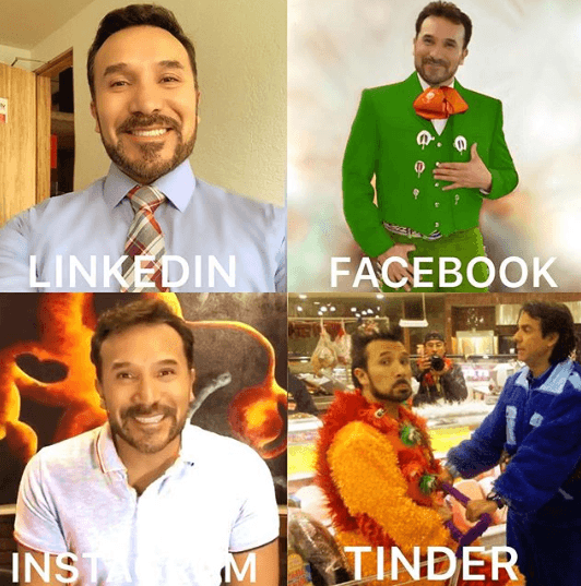 Luis Manuel Ávila, también conocido como Junior P. Luche, utilizó distintas facetas de su carrera para poder cumplir el reto. En Linkedin con un aspecto profesional, mientras en la imagen que corresponde a Facebook aparece vestido de mariachi. Aunque en Instagram lo vemos con una gran sonrisa, utilizó Tinder para recordar a Junior P.Luche junto a Eugenio Derbez. 
<br>