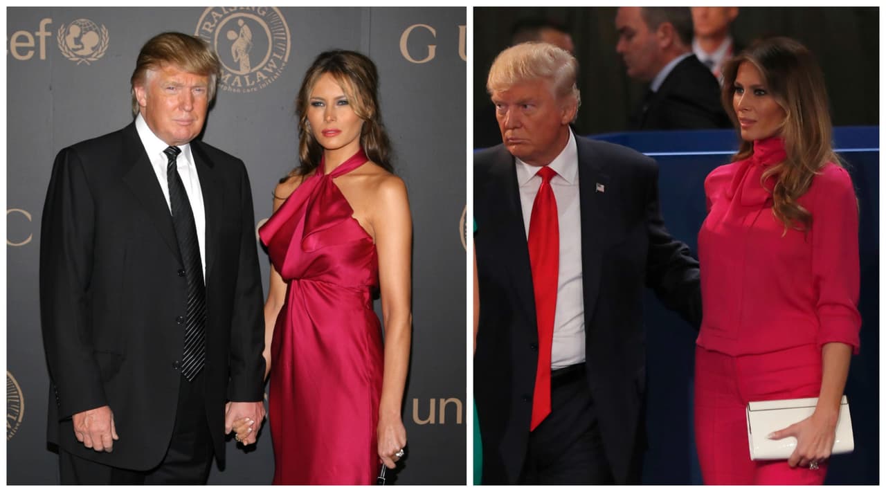 Melania Trump de la noche de la mañana pasó de ser un personaje del entretenimiento a ser la esposa del presidente de los Estados Unidos. Este cambio vertiginoso le implicó hacer cambios radicales de estilo que fueron perceptibles incluso desde la campaña presidencial. Atrás quedaron los vestidos escotados y brillante de seda de sus épocas de alfombra roja para darle paso a trajes recatados de emblemáticas marcas, como este 
<i>jumpsuit</i> de
<b> Gucci </b>fucsia que llevó en el segundo debate presidencial.