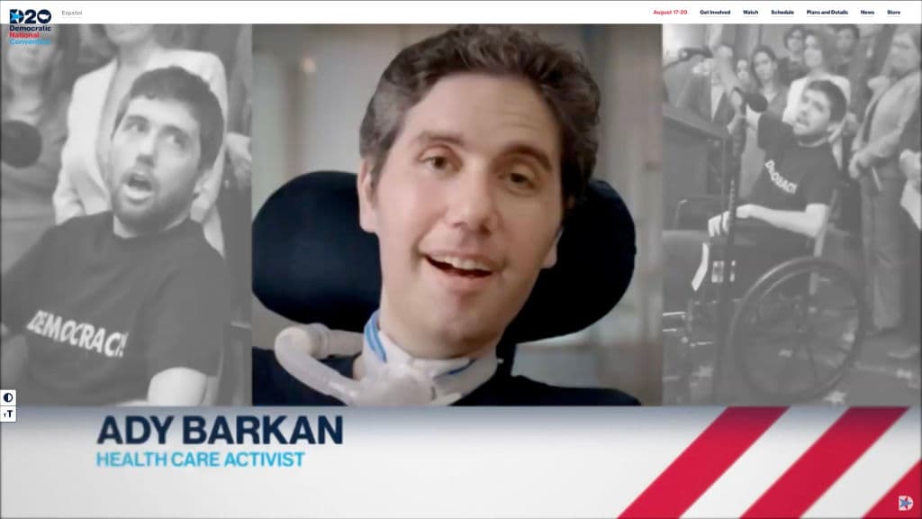 Otro participante es el activista por la protección a la salud, Ady Barkan, quien tiene 35 años y padece una enfermedad, esclerosis lateral amiotrófica o ELA, que no tiene cura.
