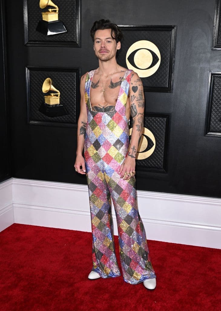 <h2 class="cms-H2-H2">Harry Styles</h2>
<br>El cantante, compositor y actor lució un enterizo de colores, que dejó su pecho al descubierto.