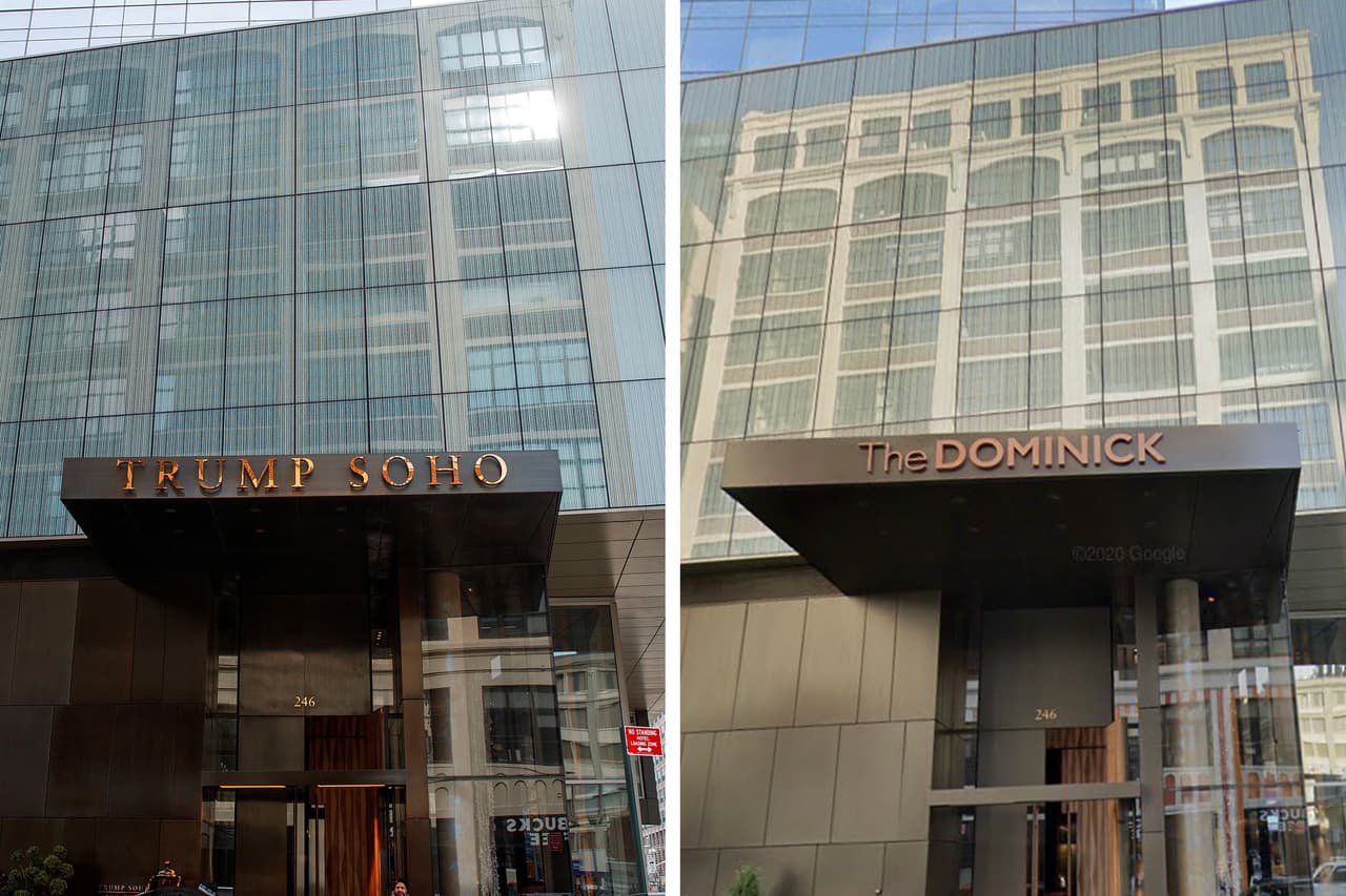 <b>Hotel Trump Soho.</b> En 2017, el Grupo CIM pagó a la Organización Trump para que pusiera fin a su contrato para operar el Trump SoHo, un hotel en la ciudad de Nueva York, 
<a href="https://www.nytimes.com/2017/11/22/business/trump-organization-soho-hotel.html"><u>según reportó</u></a> 
<i>The New York Times.</i> El edificio cambió oficialmente su nombre a ‘Dominick’ 
<a href="https://www.bloomberg.com/news/articles/2019-02-27/trump-soho-hotel-was-struggling-then-it-changed-its-name"><u>a finales de ese año</u></a>. 
<br>