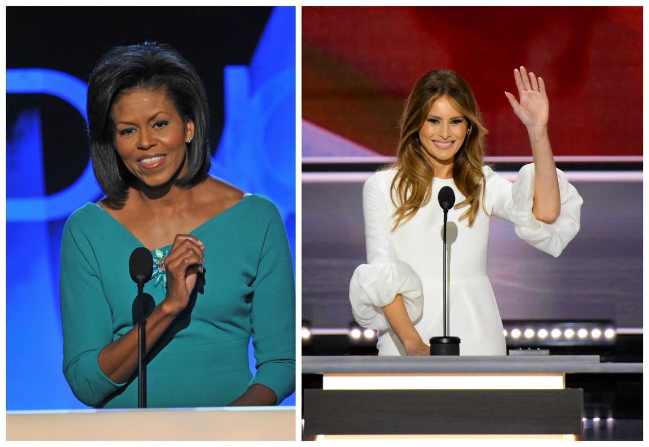 <b>Dos primeras damas, un discurso - </b>Las coincidencias entre el discurso que dio 
<b><a href="http://www.univision.com/temas/michelle-obama" target="_blank">Michelle Obama</a></b> al abrir la Convención Demócrata de 2008 y el de 
<b><a href="http://www.univision.com/temas/melania-trump">Melania Trump</a></b> en la Convención Republicana de julio pasado fueron evidentes. 
<b><a href="http://www.univision.com/noticias/elecciones-2016/los-parrafos-del-discurso-de-melania-trump-que-parecen-copiados-de-michelle-obama" target="_blank">Tras estallar el escándalo del presunto plagio</a></b>, una de las asesoras de Melania renunció a su cargo mientras que la campaña explicó que la señora Trump siempre había sentido admiración por la primera dama.