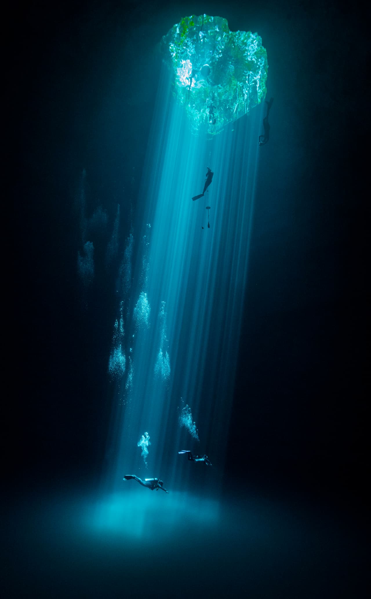 <b>‘Nado’</b>
<br>
<br>“Tres niveles de placer: nadadores, apneistas y buzos en un cenote”, explica el autor de esta imagen tomada en México. Obtuvo el segundo lugar en la categoría ‘agua’.
<br>