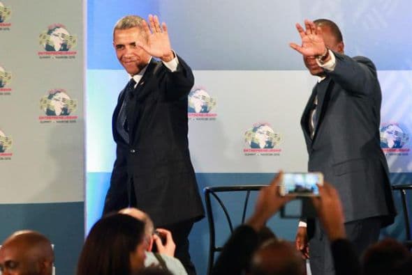 Obama y Uhuru durante la apertura oficial dela sexta Cumbre Global de Emprendimiento (GES) en Nairobi.