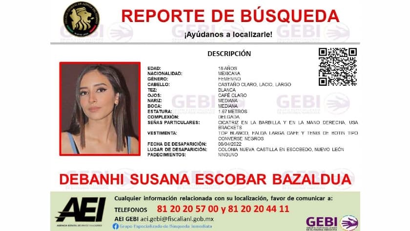 La semana posterior a su desaparición, la familia de Escobar ha llevado a cabo una intensa labor de búsqueda. La Fiscalía proporcionó detalles importantes a su familia, entre ellos que han localizado 
<b>15 cámaras de seguridad</b> desde el lugar de la fiesta hasta el lugar donde fue dejada por el conductor, quien hasta ahora no ha sido identificado públicamente ni se sabe si ha sido localizado.