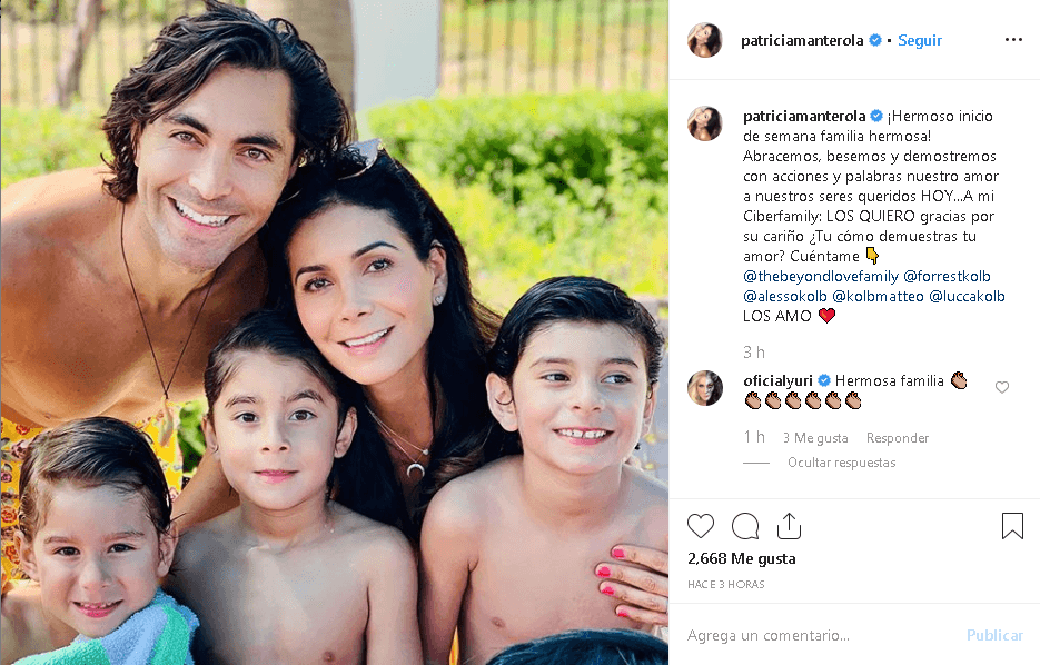 Actualmente, ella está casada con Forrest Kolb, con quien contrajo nupcias en 2010. 
<b><a href="https://www.univision.com/famosos/patricia-manterola-jamas-penso-que-uno-de-sus-hijos-seria-quien-le-daria-el-mayor-consuelo-fotos" target="_blank">Con él tiene tres hijos</a></b>: Lucca (9 años) y los mellizos Matteo y Alesso (8). 
<br>