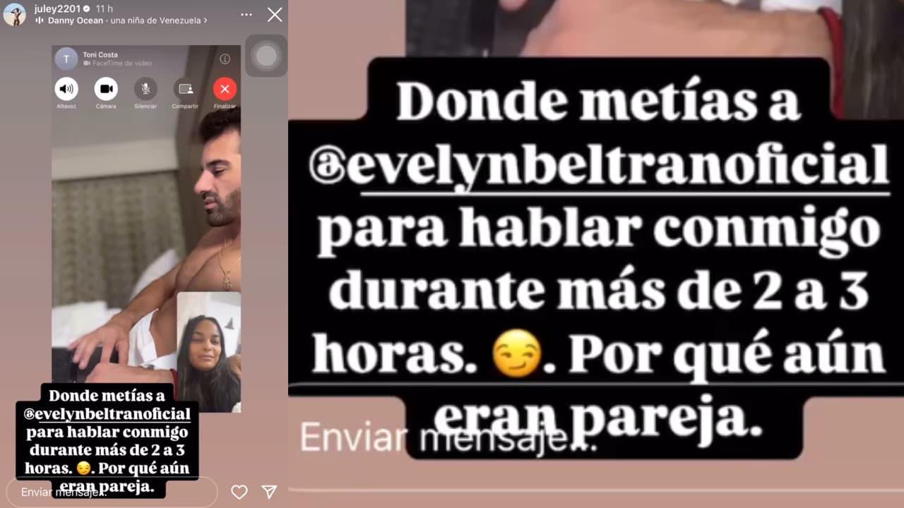 En esta foto, Juley Mejía le cuestiona a Toni Costa "dónde metía a Evelyn Beltrán" mientras supuestamente hablaba con ella "más de 2 a 3 horas".