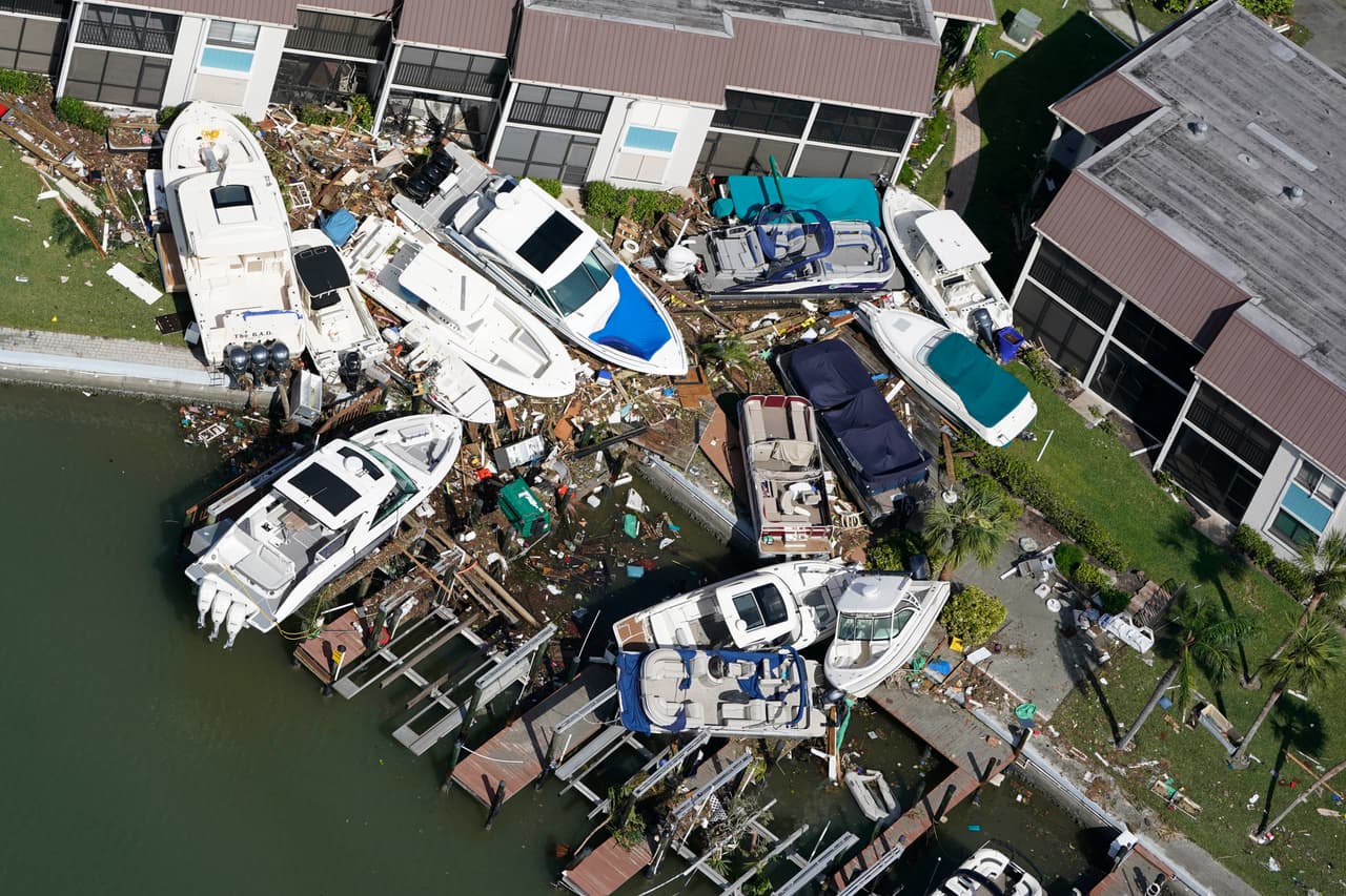 Some boats were swept several meters inland.
