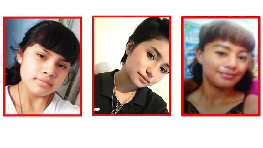 De izquierda a derecha: 
<b>Verónica Hernández Hernández</b>, de 12 años, quien desapareció el 1 de abril y fue 
<b>localizada el 18 de abril</b>; 
<b>Allison Campos Cervantes</b>, de 12 años, desaparecida el 28 de marzo; y 
<b>Mary Carmen Barrón López</b>, de 24 años, ausente desde el 1 de abril.