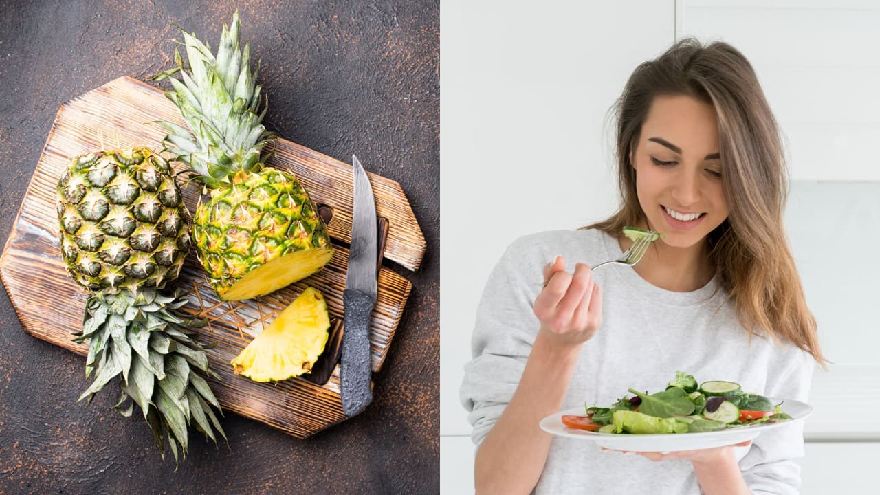 Ensalada rápida y saludable de piña asada con garbanzos