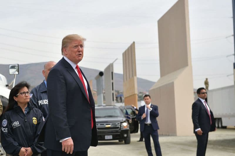 US President Donald Trump inspects border wall prototypes in San Diego, California on March 13, 2018.