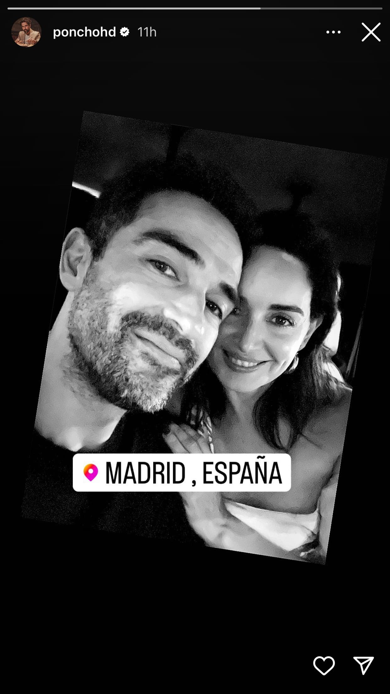 'Poncho' Herrera colgó esta imagen en sus historias de Instagram en la que se les observa muy cariñosos en Madrid, España, según fechó el artista.