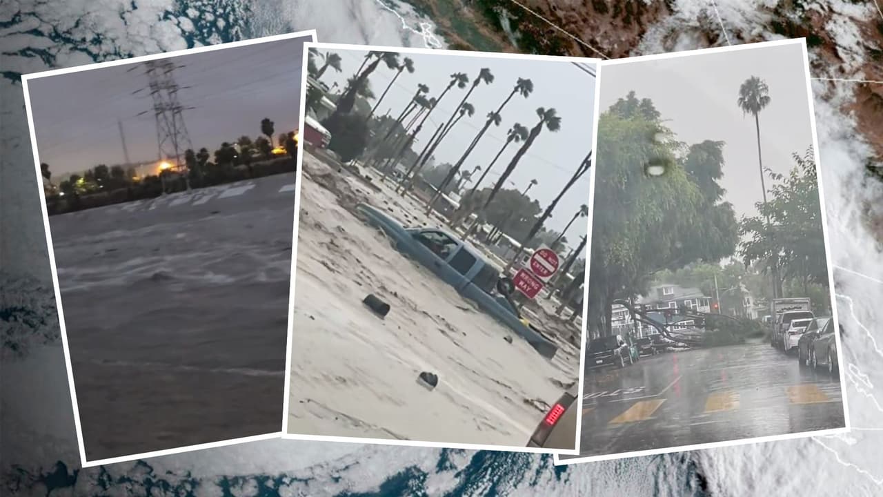 Camioneta queda atrapada durante paso de la tormenta Hilary en el sur de California