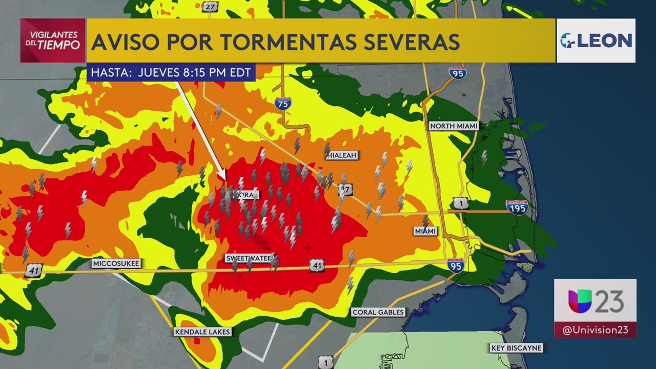 Miami-Dade es azotada por una tormenta con fuertes lluvias, rayos, viento y granizo