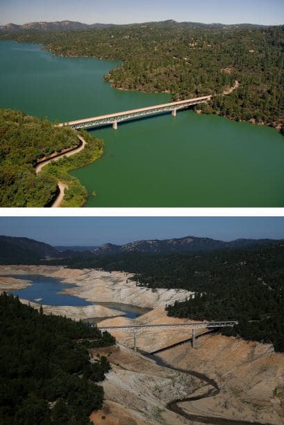 Este es uno de los comparativos más impresionantes del Lago Oroville debido a la sequía.