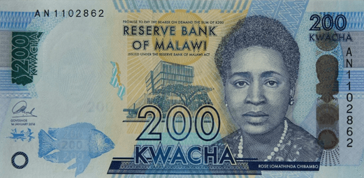 <h3 class="cms-H3-H3">Rose Lomathinda Chibambo (1928 - 2016)</h3>
<br>
<br>🪙 
<b>Conocida como: </b>política y líder del congreso africano de Nyasalandia. 
<br>
<br>🪙
<b> País:</b> Malawi.
<br>
<br>🪙 
<b>Denominación:</b> 200 kwacha.
<br>