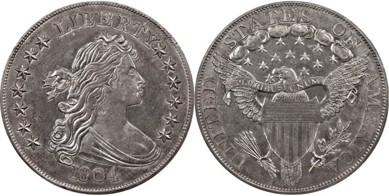 <h3 class="cms-H3-H3">5. Dólar de plata - 1804</h3>
<br>($7,680,000)
<br>
<br>Esta moneda, una de las monedas estadounidenses más famosas, fue puesta fuera de circulación por el presidente Thomas Jefferson. El sitio especializado afirma que "no se produjeron hasta 1834 y se emitieron solo como parte de la misión diplomática del Departamento de Estado en 
<a href="https://www.univision.com/temas/asia">Asia</a>" y que hasta la década de 1850 los coleccionistas no supieron de su existencia. 
<br>
<br>Dedido a la poca cantidad de monedas que se emitieron, muy pocos coleccionistas se han podido hacer de una, entre ellos el coleccionista D. Brent Pogue, el sultán de Muscat y el Instituto Smithsoniano. 
<b>En el pasado agosto, Stack's Bowers vendió "este increíble tesoro numismático" por $ 7,680,000.</b>
<br>
