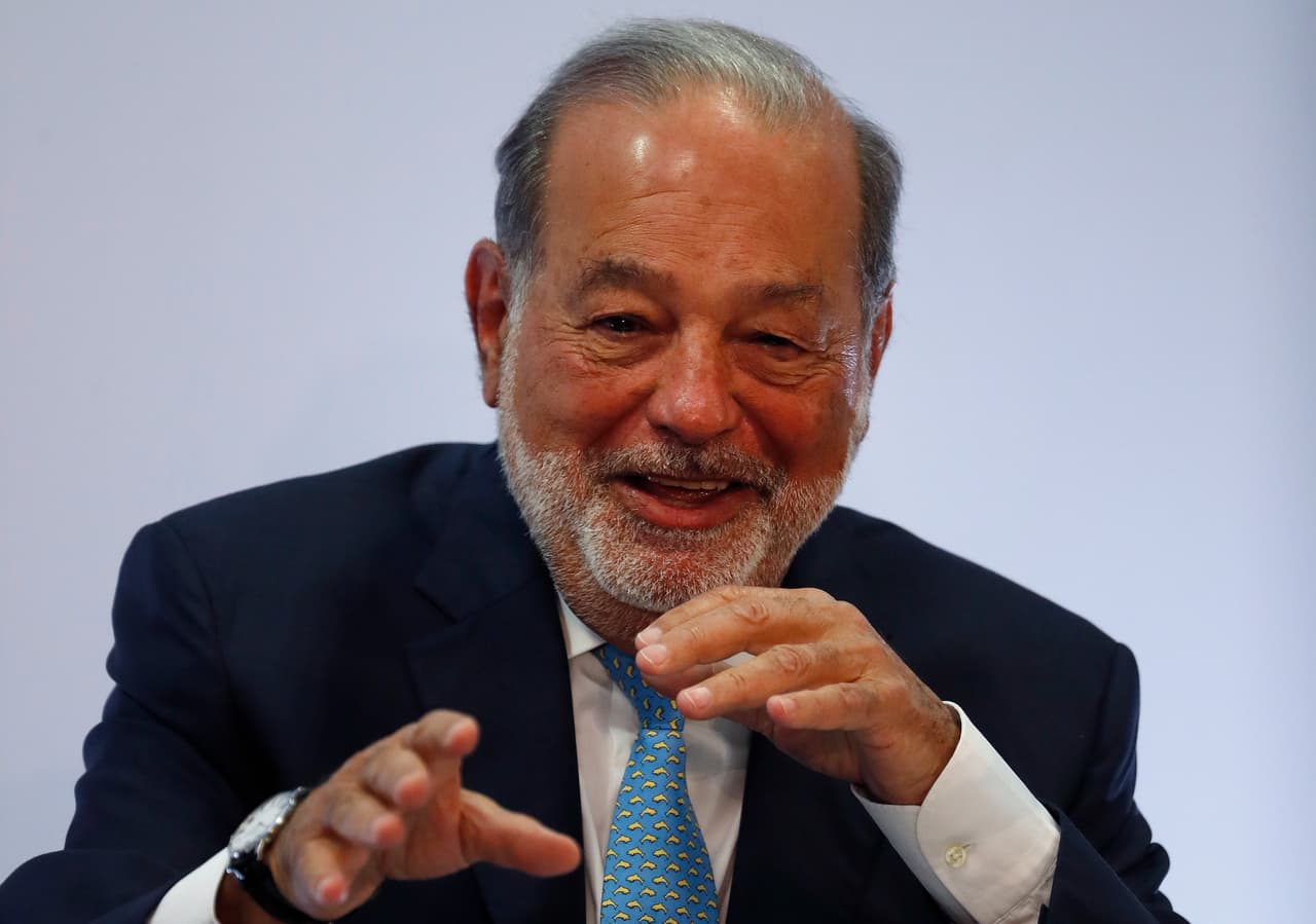 Carlos Slim en una conferencia de prensa el 16 de abril del 2018 en Ciudad de México.