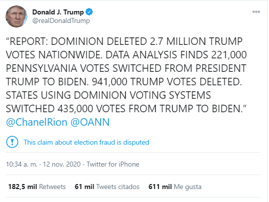 Captura de pantalla tomada de Twitter el 12 de noviembre de 2020.