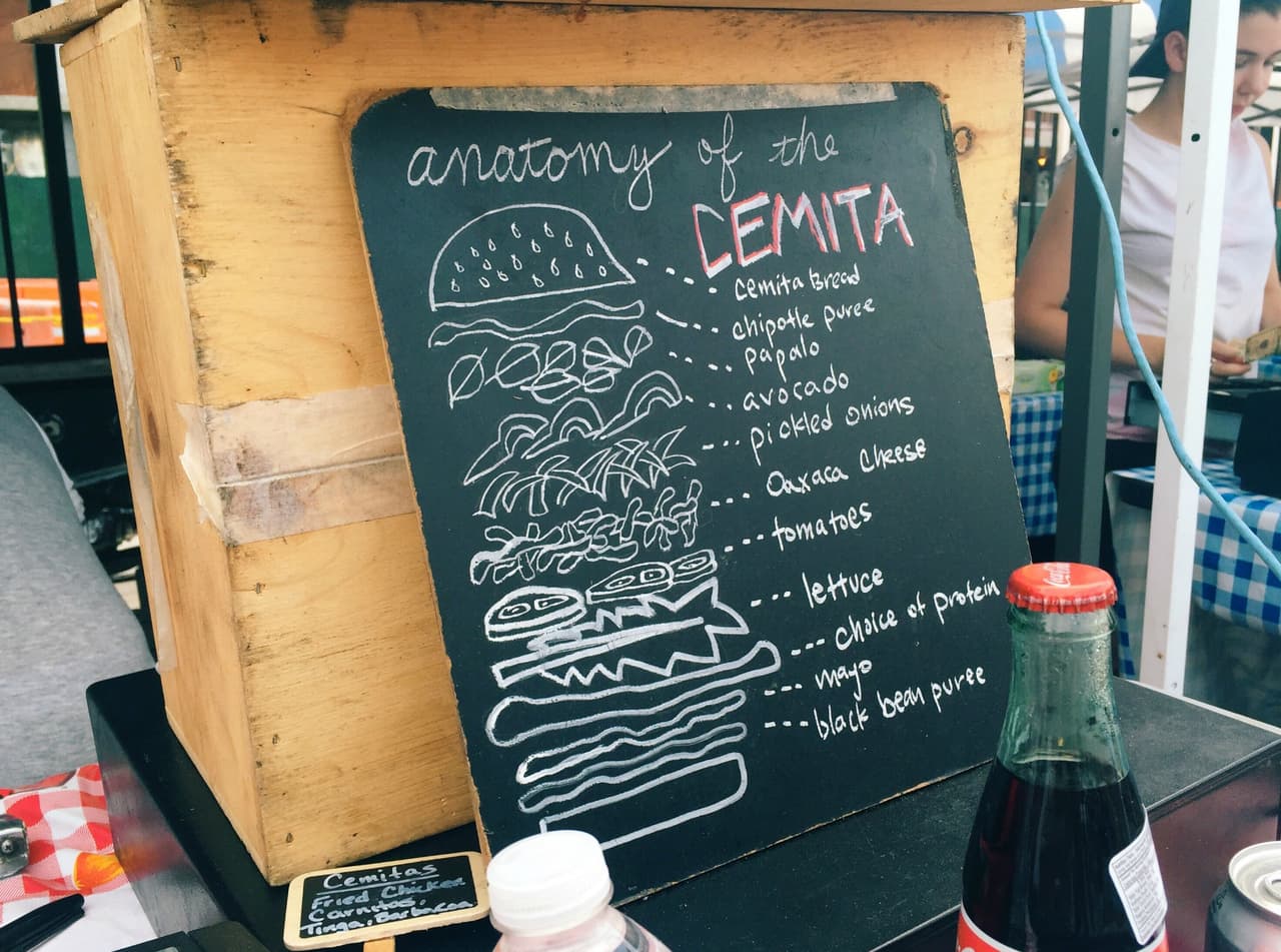 El Tigre ilustra a sus comensales con esta ilustración que define los ingredientes de una cemita.