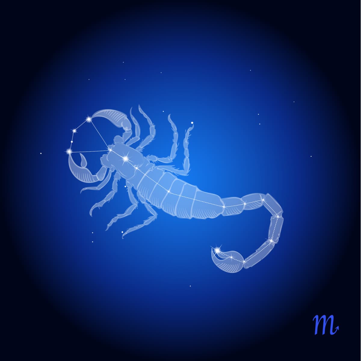 En su posición a través de los cielos, la constelación de Escorpión está inmediata a la de Libra, que la antecede por el este, y es continuada por Sagitario, justo como en su orden en el Zodiaco. El Sol se encuentra en ella a finales de noviembre, cuando es el mejor momento para identificarla en el espacio.