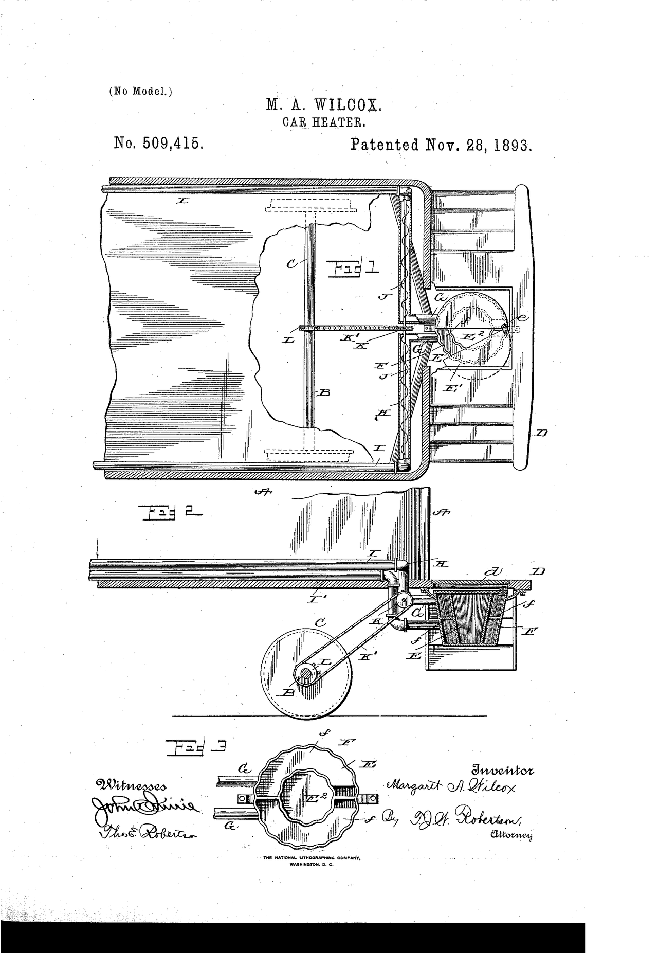 <h3 class="cms-H3-H3">Calefacción para automóviles</h3>
<br>
<br>La primera persona en patentar 
<a href="https://patents.google.com/patent/US509415A/en">un sistema de calefacción</a> para automóviles fue 
<b>Margaret A. Wilcox</b>, una ingeniera de Chicago. Su diseño, registrado en 1893, usaba el calor de la maquinaria del vehículo para calentar el interior durante los trayectos. Diseños posteriores usaron su sistema con variantes para controlar la temperatura. 
<br>