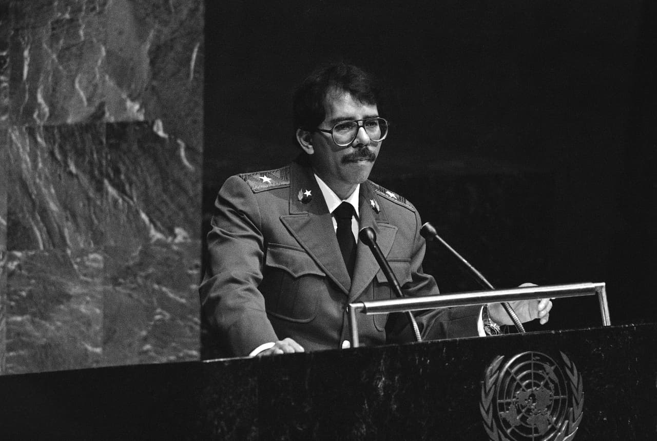 Nicaraguan leader Daniel Ortega addresses the General Assembly of the United Nations in New York on October 2, 1984.