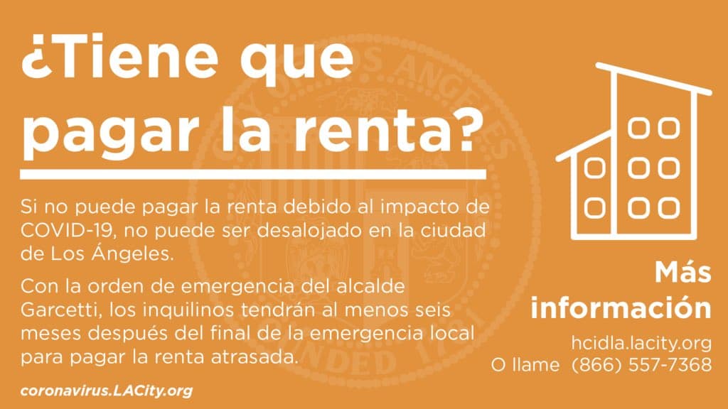 Llegó el día de pagar la renta y no cuentas con suficiente dinero porque te recortaron las horas, perdiste tu trabajo o peor aún tú o alguien de tu familia fue diagnosticado con el covid-19 y no pueden salir de casa. Comunícate al 311 con el Departamento de Vivienda del Condado de Los Ángeles para recibir información en tu idioma sobre la 
<a href="https://www.univision.com/local/los-angeles-kmex/no-en-los-angeles-no-se-puede-desalojar-a-una-persona-que-fallo-en-su-pago-de-la-renta-debido-al-coronavirus">moratoria de desalojo</a> y cómo proceder de acuerdo a tu caso.
<br>