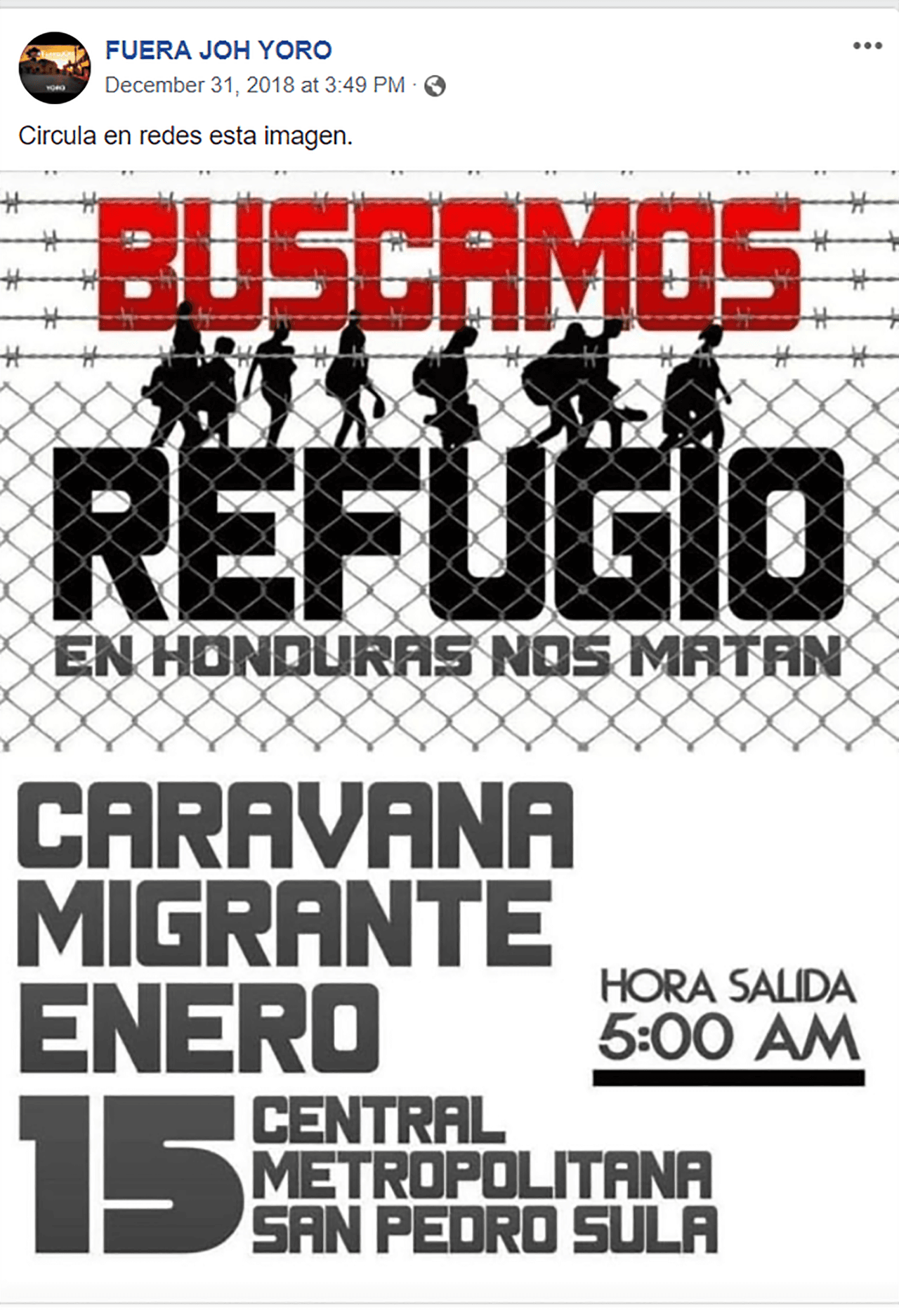 Este es el cartel que anunció por primera vez la caravana que apareció en noviembre en Facebook.