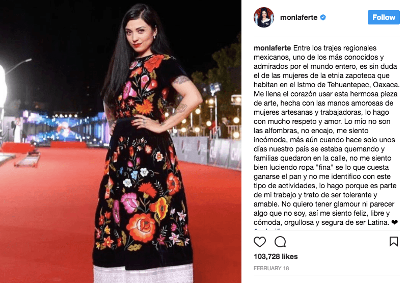 Desde 2007 ha desarrollado su carrera en México, y una manera de agradecer tanto cariño fue el portar un traje típico de la etnia zapoteca de Oaxaca para la alfombra roja de Viña del Mar.