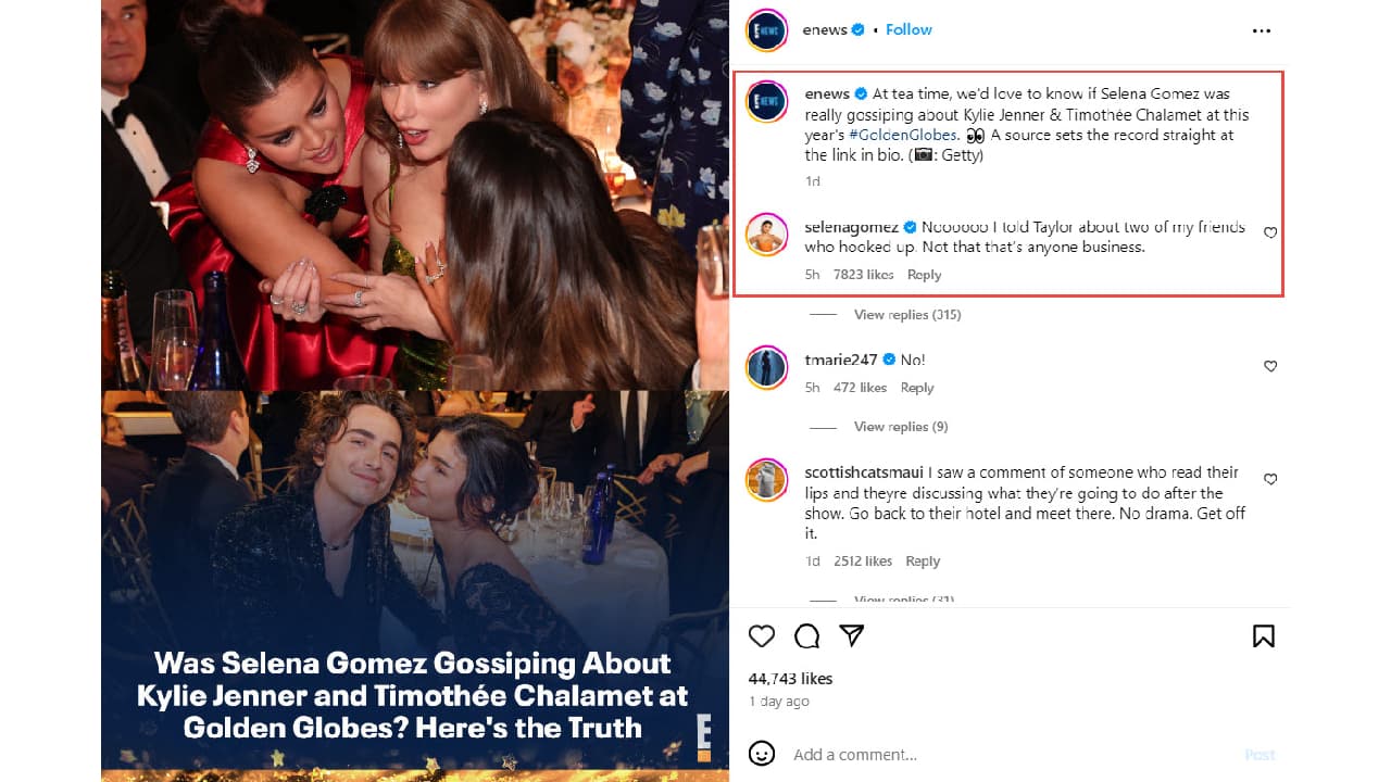 El Drama de Selena Gómez y Timothée Chalamet en los Golden Globes 2024.