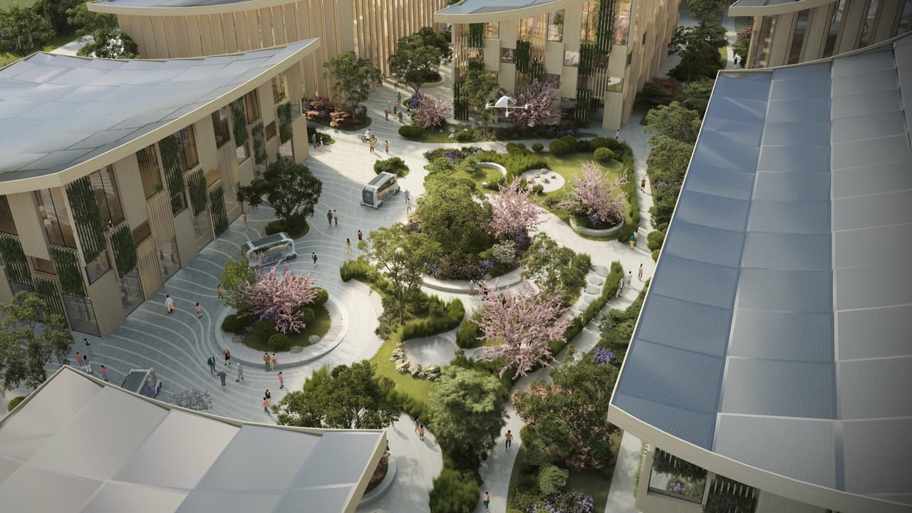 Este prototipo de urbe del futuro fue diseñado por el estudio danés de arquitectura Bjarke Ingels Group (BIG). Será un ecosistema totalmente conectado, alimentado por pilas de combustible de hidrógeno y también utilizará energía geotérmica, generada a partir del calor del interior de la tierra.