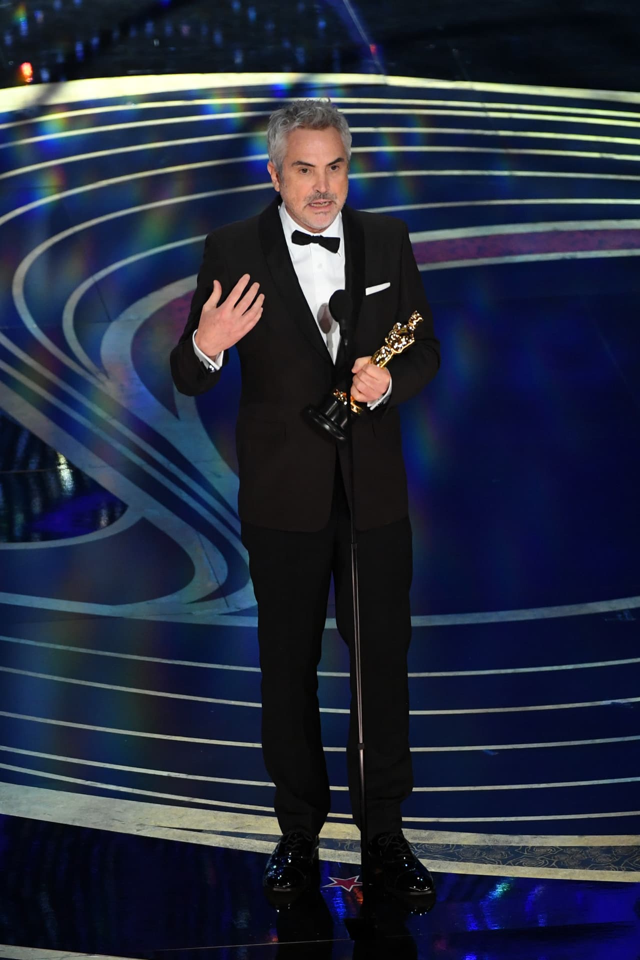Todas las veces, el director se encargó de agradecer a las dos actrices que lo acompañaban, a sus hijos Olmo, Tess y Jonás y a su país de origen, México.