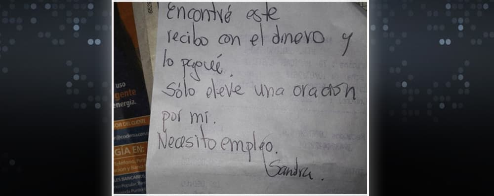 Encontró una factura con dinero, la pagó y solo pide que recen por ella