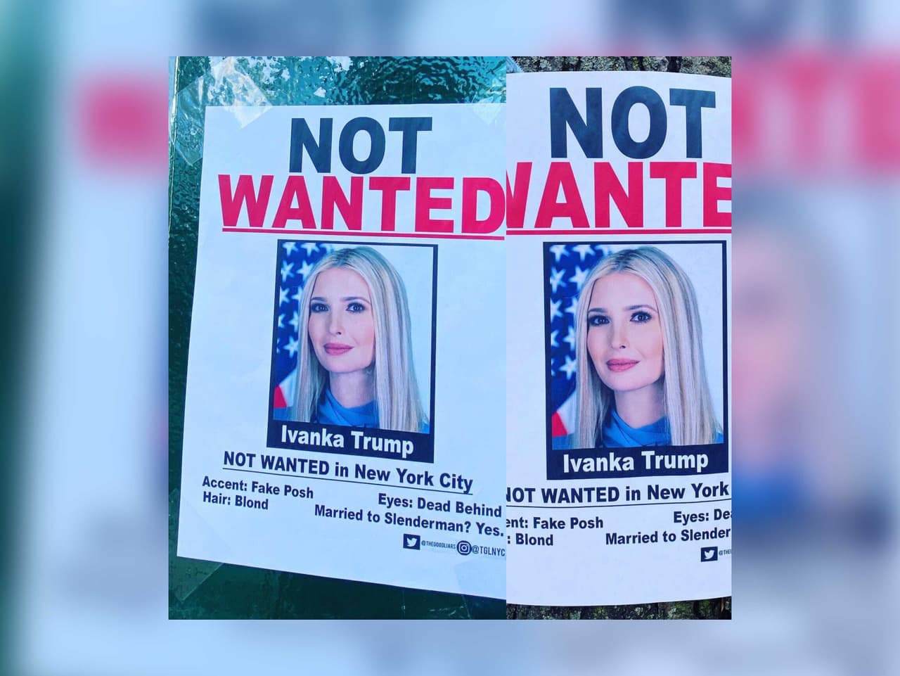 Dúo de comediantes publica carteles de 'Ivanka Trump Not Wanted' en Nueva York