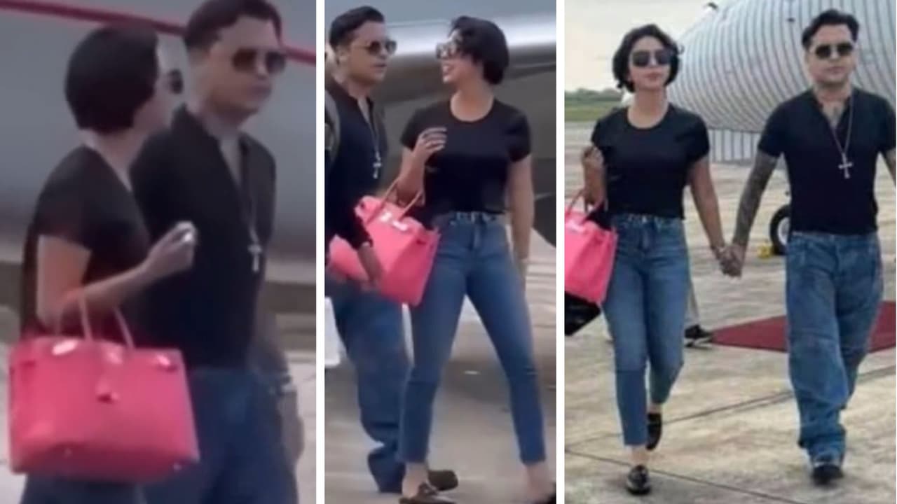 Ángela y Christian Nodal a su llegada a Ecuador.