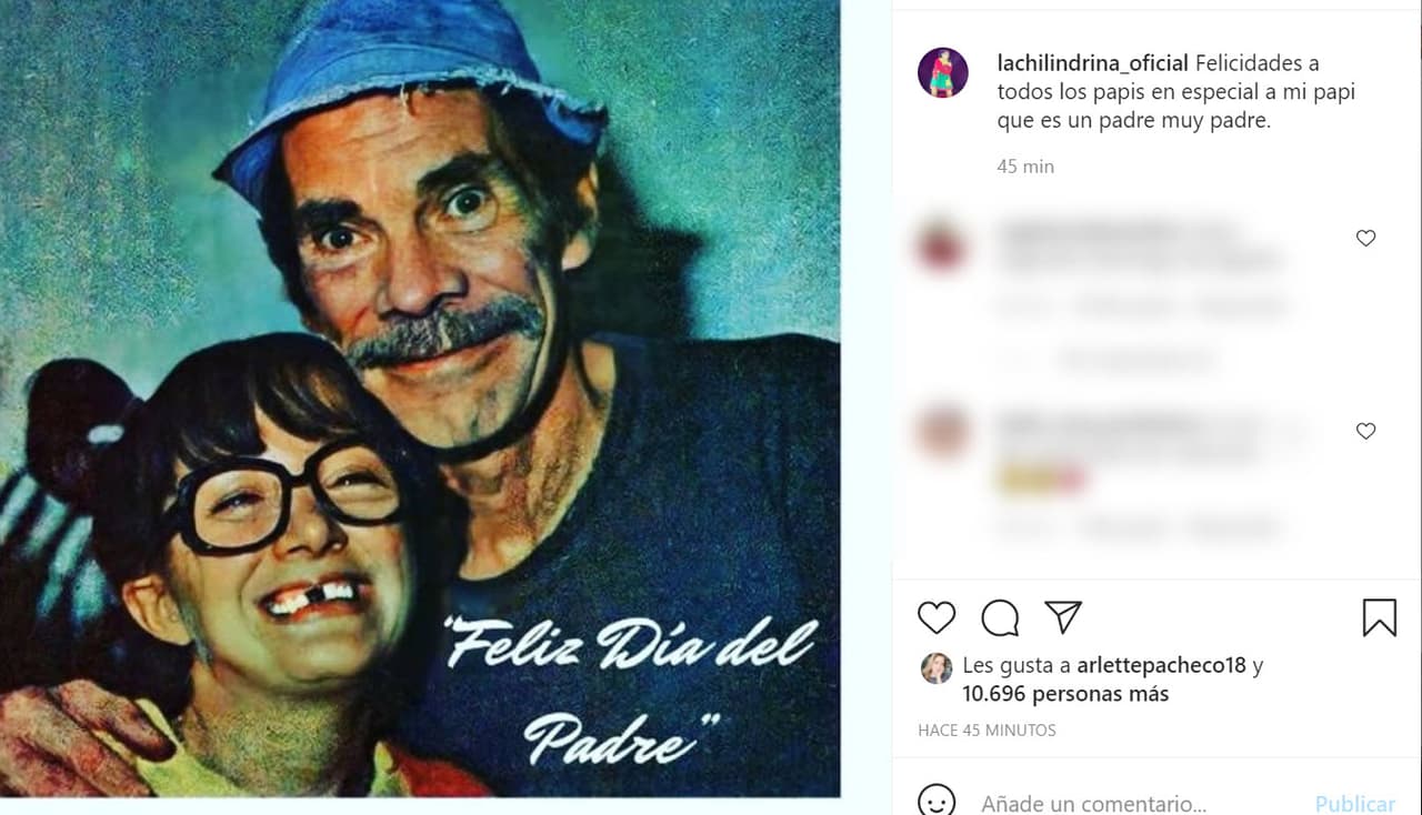 <b>'La Chilindrina' </b>honró la memoria de su "papito", 'Don Ramón'. Con esta foto y mensaje, María Antonieta de las Nieves hizo un homenaje a Ramón Valdés, quien encarnó a su papá en 
<b>El Chavo del 8</b>: "Felicidades a todos los papis, 
<b><a href="https://www.instagram.com/p/CQWb34fFsCQ/" target="_blank">en especial a mi papi, </a></b>que es un padre muy padre".