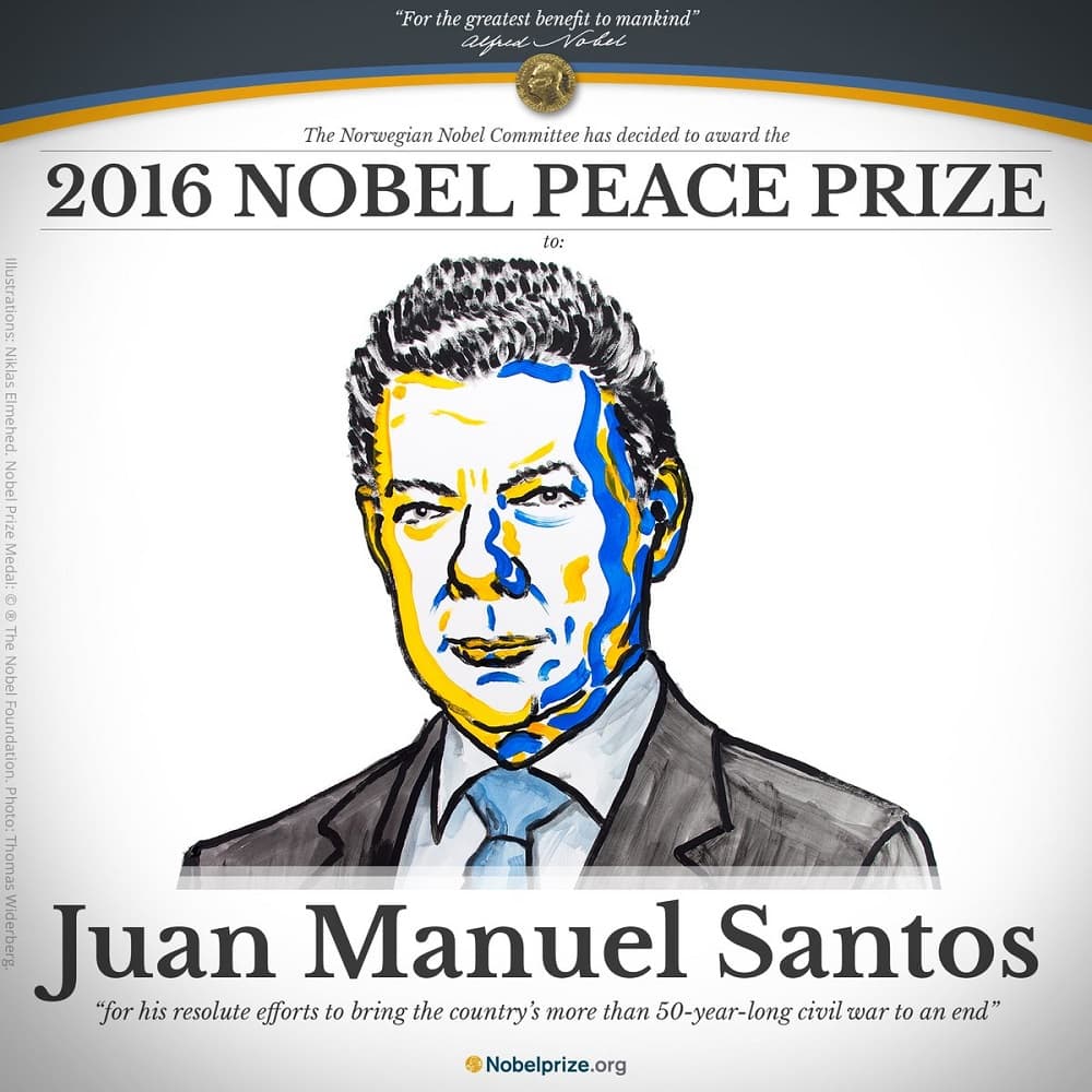 Santos fue reconocido por su "determinación" para alcanzar la paz en Colombia.