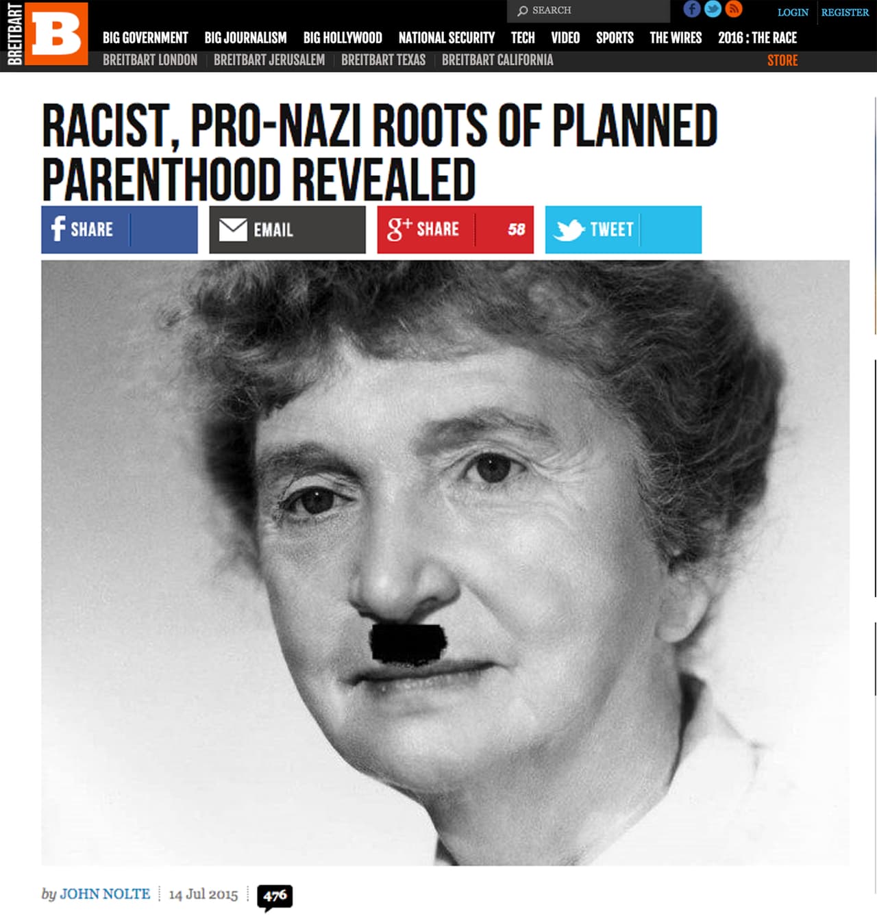 "Las raíces racistas y pro-nazis de Planned Parenthood, reveladas". Planned Parenthood es el principal proveedor de servicios de salud para la mujer y ha estado en el ojo de las discusiones durante la campaña presidencial por la oposición de Trump al aborto.