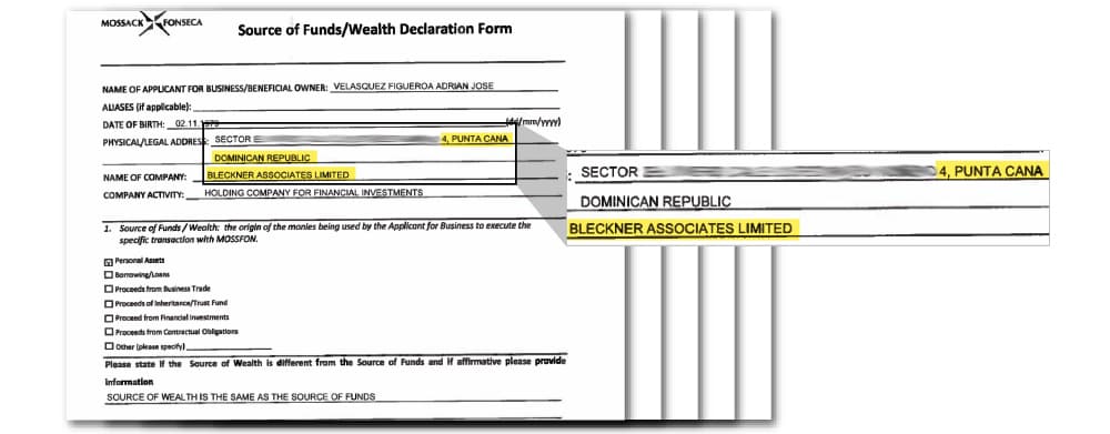 Source of funds form. The former head of security at the presidential palace in Venezuela stated the source of his wealth were “personal assets”