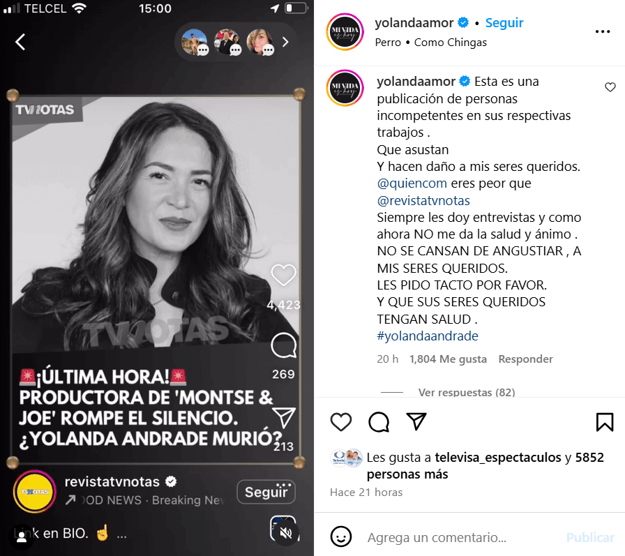 Yolanda Andrade reprobó que alarmen a sus seres queridos.