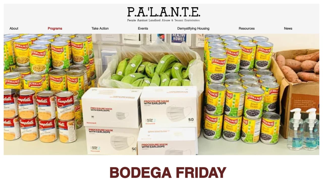 El 
<a href="https://www.palanteharlem.org/bodegafriday" target="_blank">Bodega Friday </a>es una iniciativa de la organización 
<a href="https://www.palanteharlem.org/" target="_blank">PA’LANTE</a> en la que todos los viernes se ofrecen 3 mil productos comestibles cada semana a quienes lo necesiten. A partir de la 1 de la tarde en la siguiente dirección: 1411 Amsterdam Avenue, New York, NY 10027. PA’LANTE tiene 20 años ofreciendo ayuda a los habitantes de Harlem.