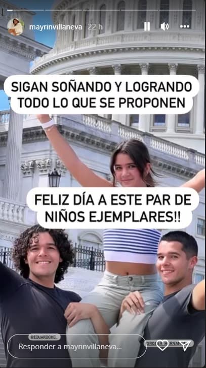 <b>"Feliz día a este par de niños ejemplares. Sigan soñando y logrando todo lo que se proponen",</b> escribió la actriz de 
<a href="https://www.vix.com/es-es/detail/series-783?utm_medium=internal_referral&utm_source=univision&utm_campaign=breaking_news&utm_content=ed_entertainment&utm_term=slideshow" target="_blank">Mi Corazón Es Tuyo (que puedes ver gratis aquí en ViX)</a> junto a una foto en la que aparecen cargando a Julia, la hija que Mayrín tuvo con Eduardo Santamarina.